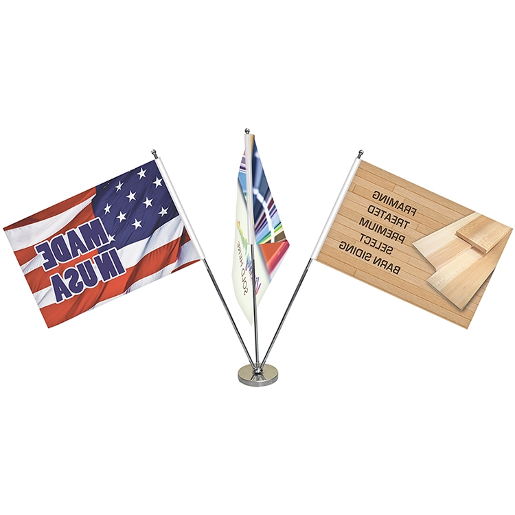 11.4-20" Metal Telescopic Flagpole with Three Single Reverse Flags 1