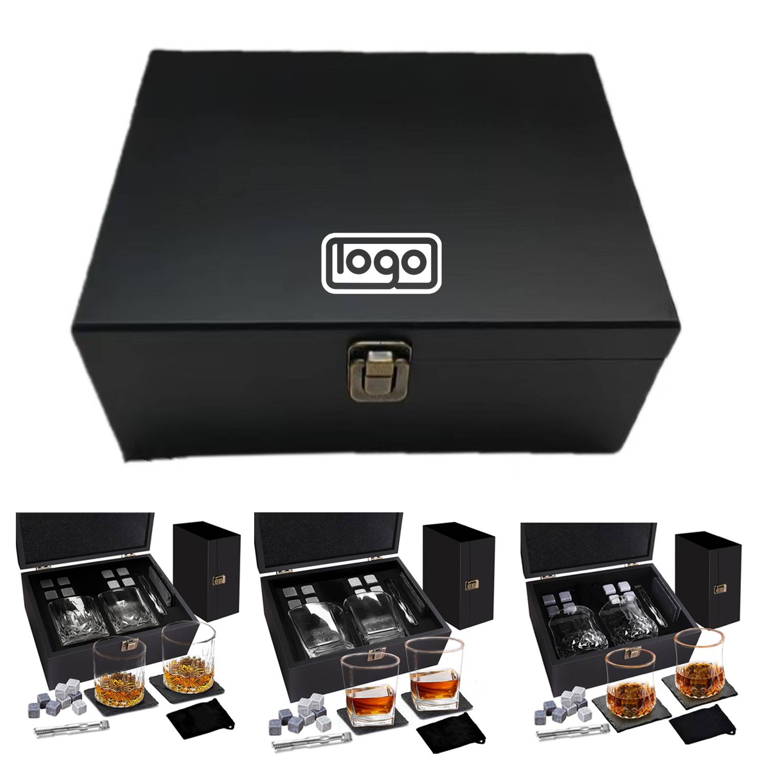 Whiskey Stones Glass Wooden Box Set 2