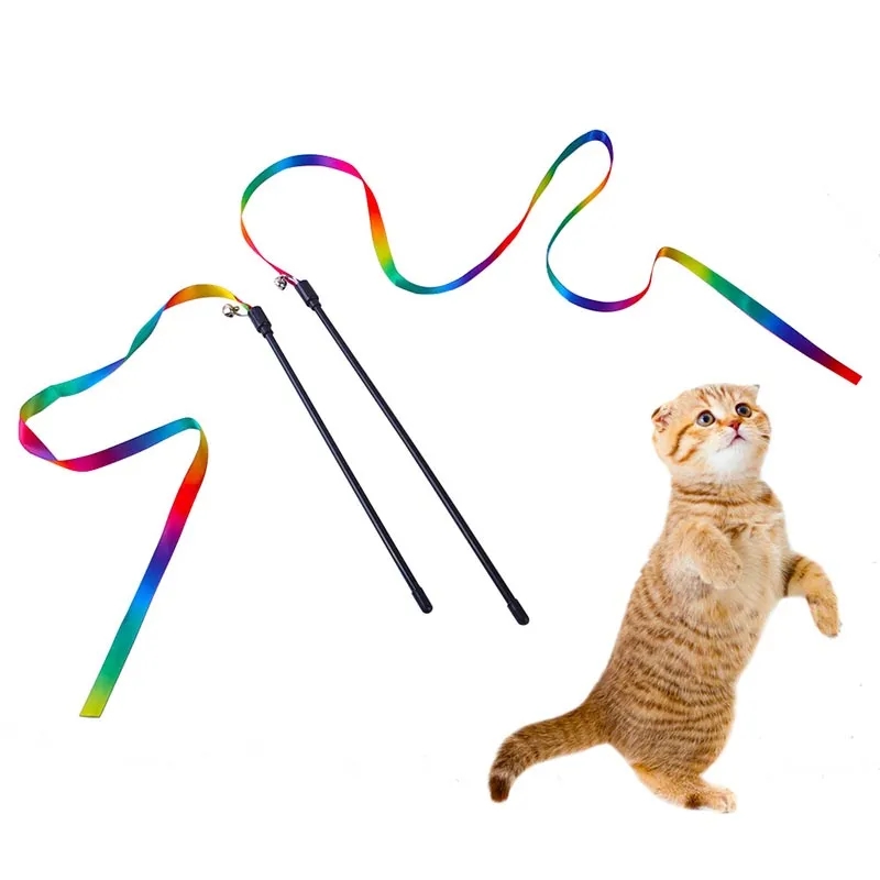Interactive Cat Rainbow Teaser Wand String Colorful Ribbon 1