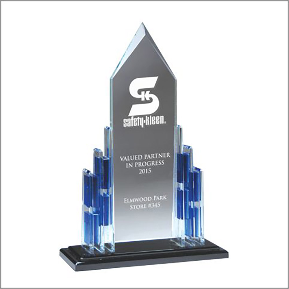 Elegant Blue Crystal Cathedral Award on Black Crystal Base 1