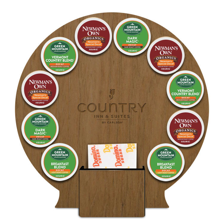 Coffee Caddy Natural Wood With Condiment Pocket-Round