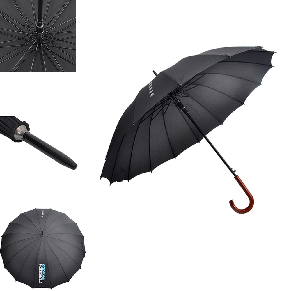 16 Ribs Auto Open Classic Wooden J Handle Cane Stick Golf Rain Umbrellas 5