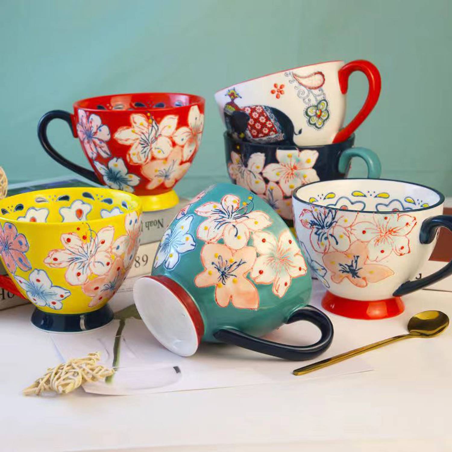 17oz Hand-Painted Vintage Breakfast Ceramic Water Cup 1