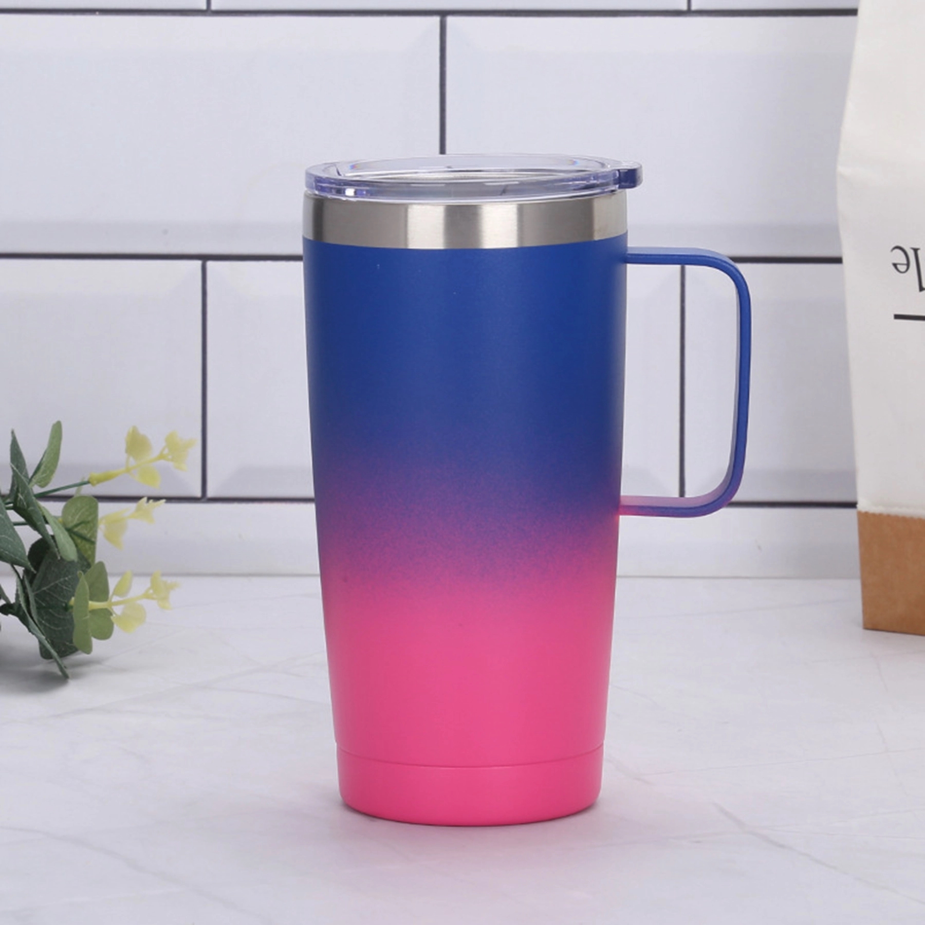 20 oz Gradient Double Wall Coffee Travel Mug with Handle 6