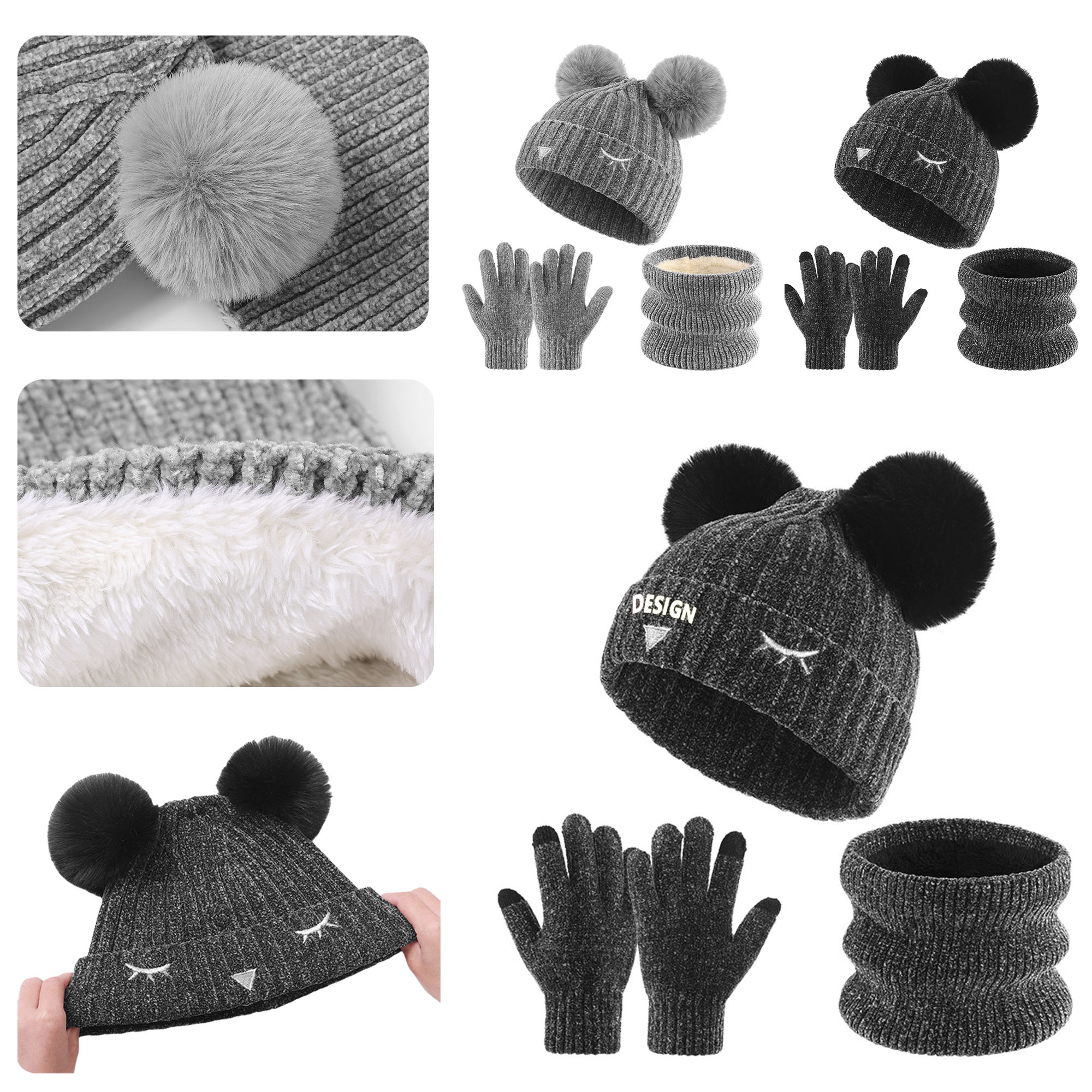 Children's Hats Scarves Gloves Set 2