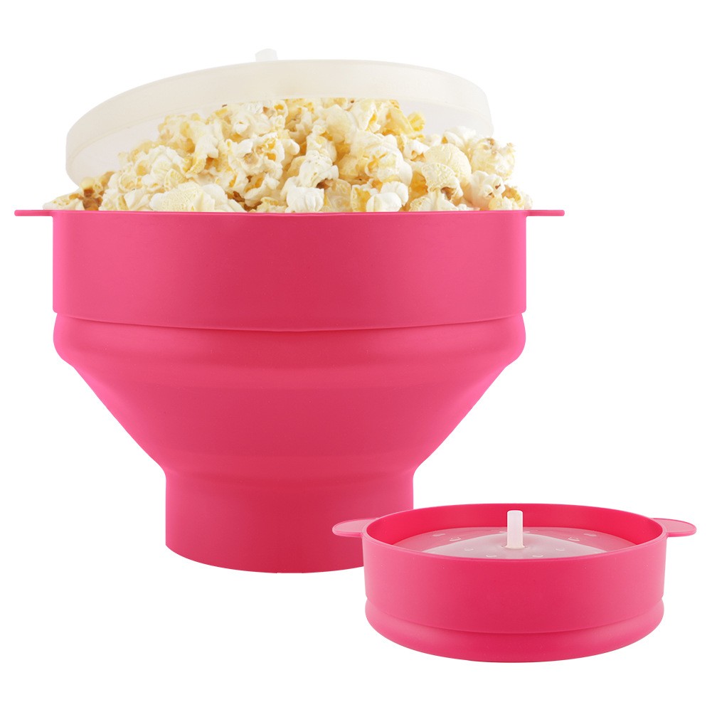 BPA Free Collapsible Silicone Microwave Popcorn Maker Bowl w/ Lid in Air Microwave 3