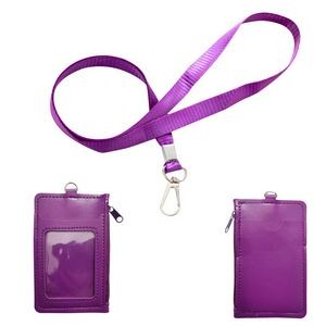 Elegant PU Leather Card Case With 1 Side Zipper Pocket And Lanyard 8