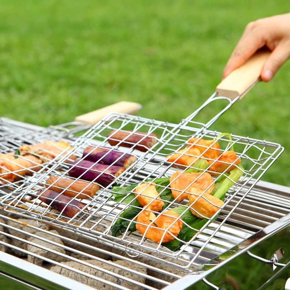 Barbecue Grill Basket with Wood Handle 2