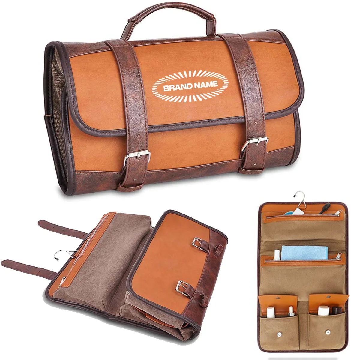 Leather Hanging Travel Toiletry Dopp Kit Bag 1
