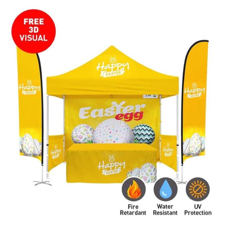 48Hour Ship PACKAGE4 10' Canopy Tent + 6' Table Throw 3 Side + 15' Feather Flag +Back Wall Kit