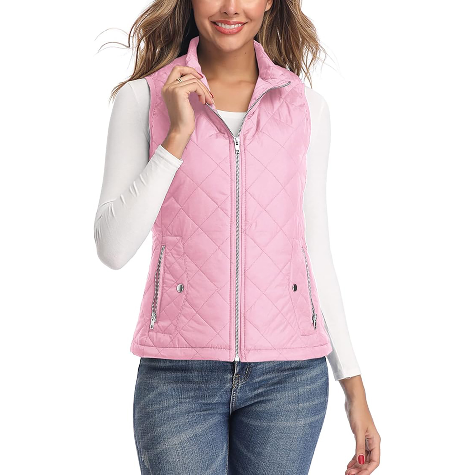 Women's Stand Collar Lightweight Zipper Quilted Vest 5