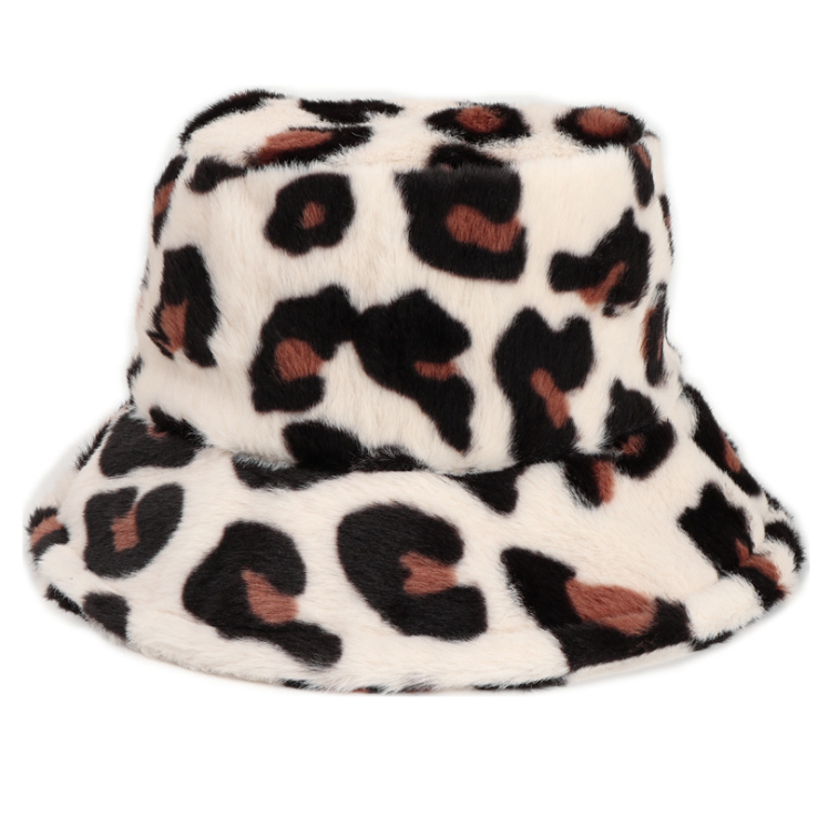 New plush leopard pattern bucket hat winter 7