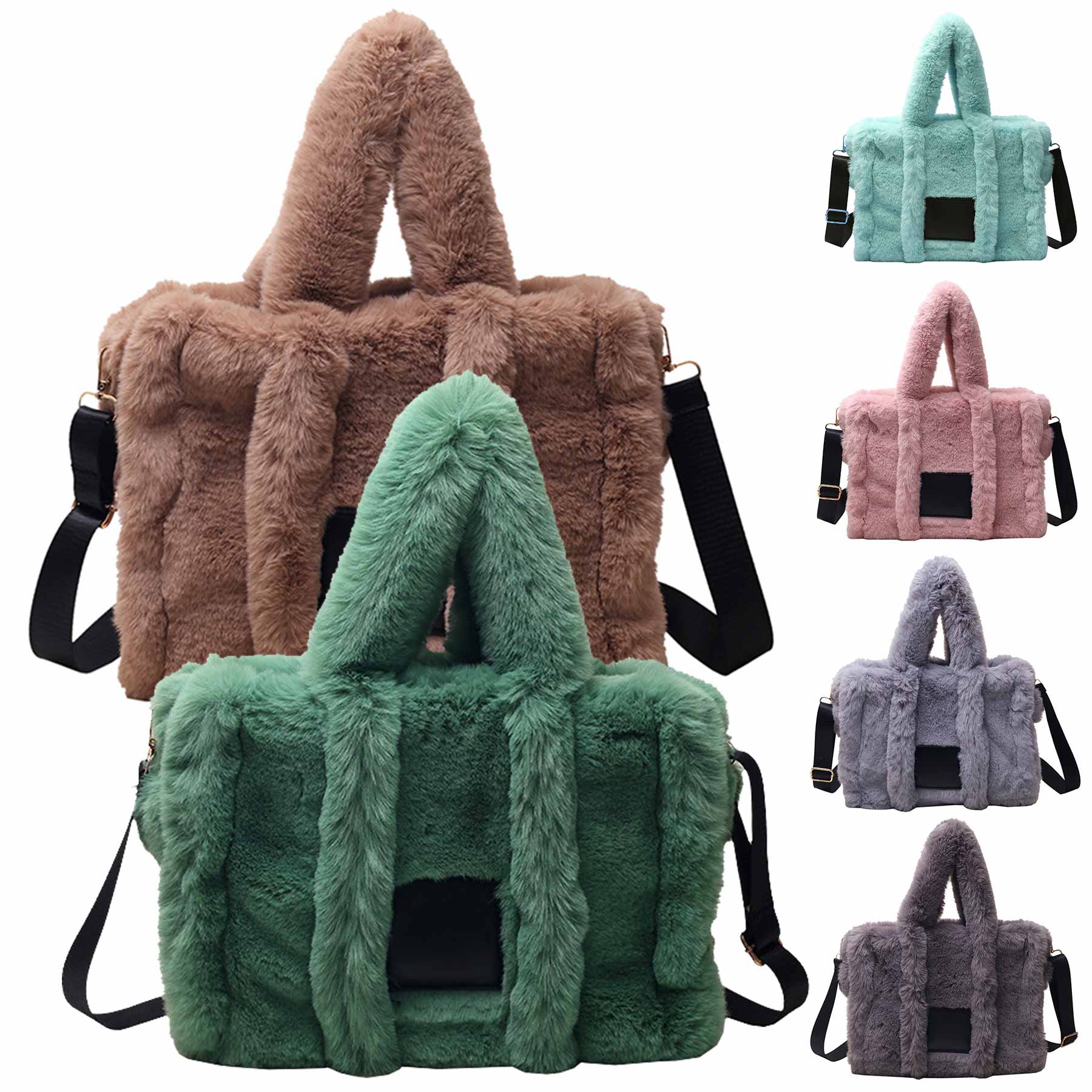 Plush Handle Zipper Bags with Adjustable Shoulder Straps 1