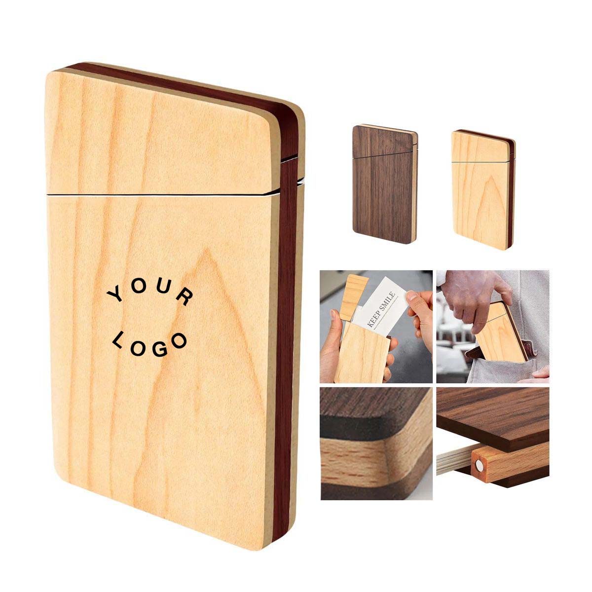 Portable Walnut Business Card Holder with Polished Look 2