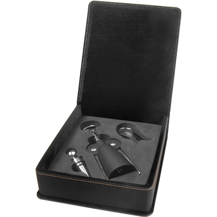 Black Leatherette 3-Piece Wine Tool Set 4