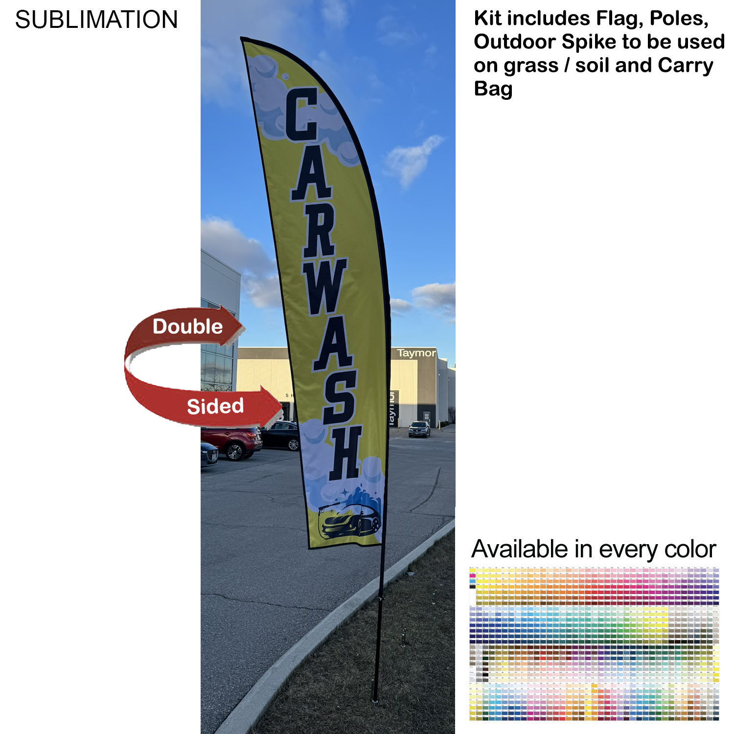 13' Medium Feather Flag Kit, Full Color Graphics Double Sided, Outdoor Spike base and Bag Included 7