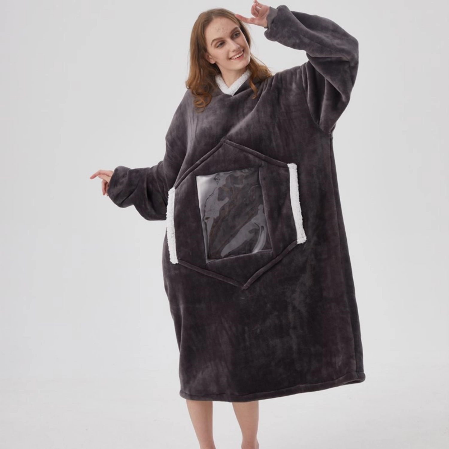 Oversized Microfiber Wearable Blanket With Pocket Hood 3