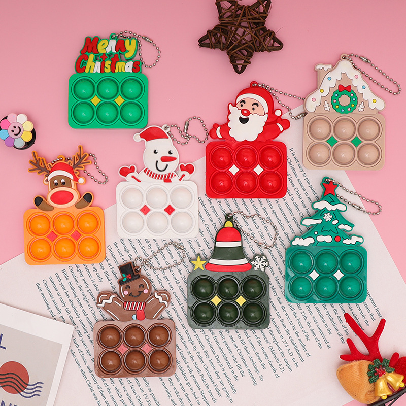 Silicone Christmas Mini Pop Bubble Fidget Toy Bubble Keychain 7