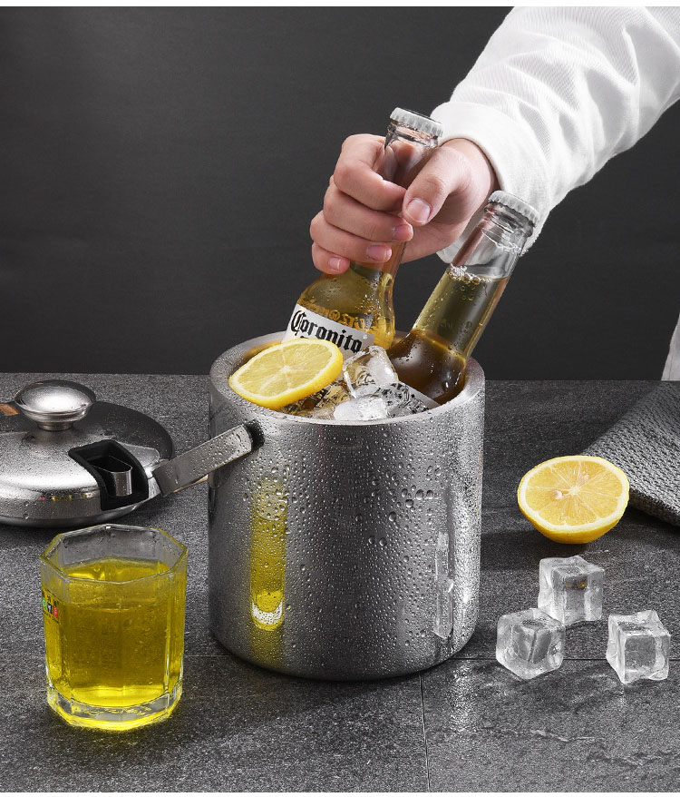 Small Ice Bucket [1.3L] w/ Lid and Tongs Included Strainer Keeps Ice Cold & Dry 3