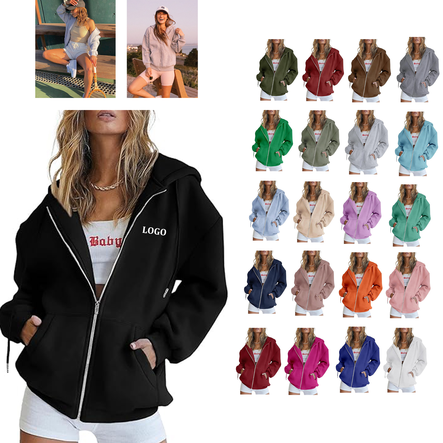 Casual Zip Up Long Sleeve Hoodie Jacket 14