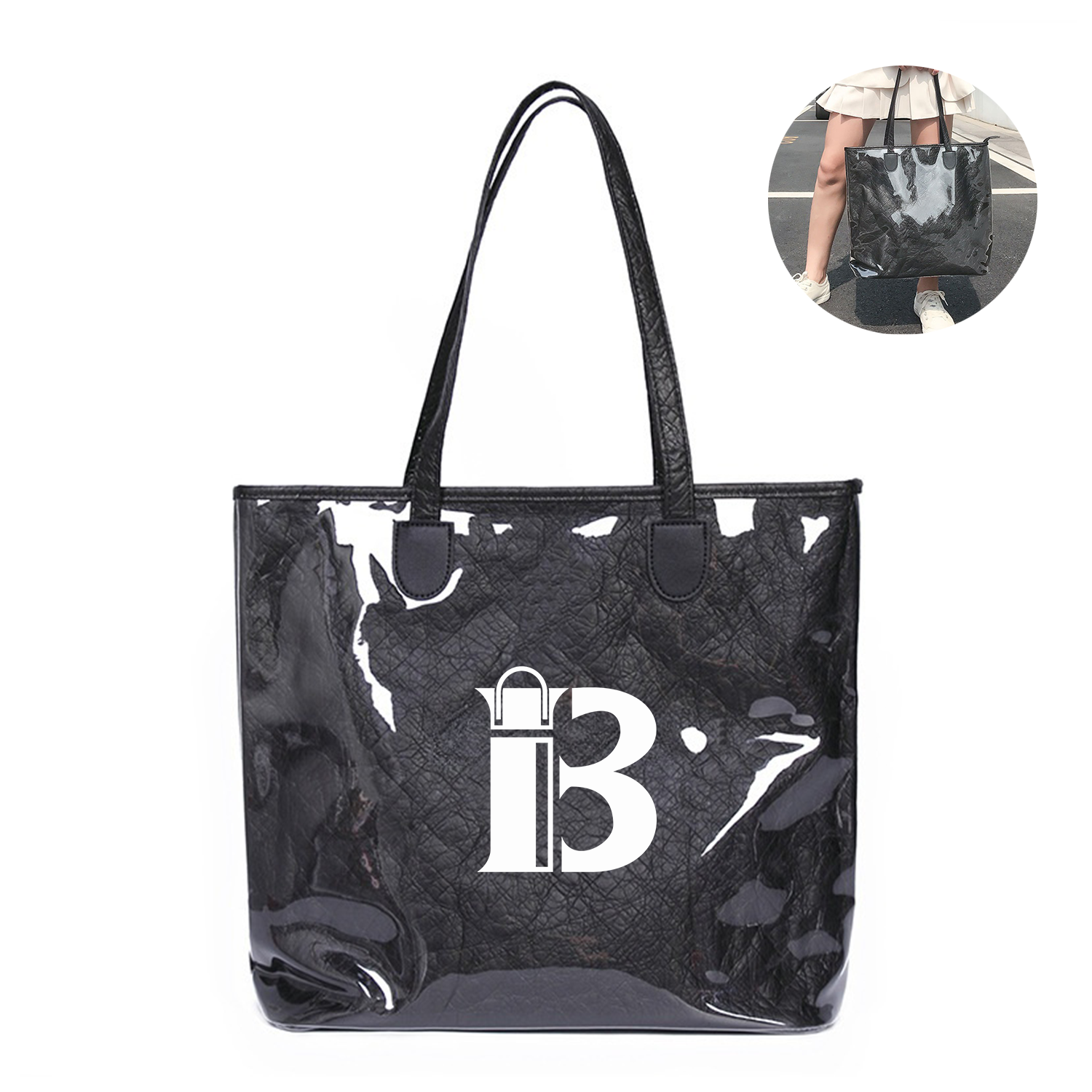 Clear waterproof big capacity pvc tyvek kraft paper tote bag