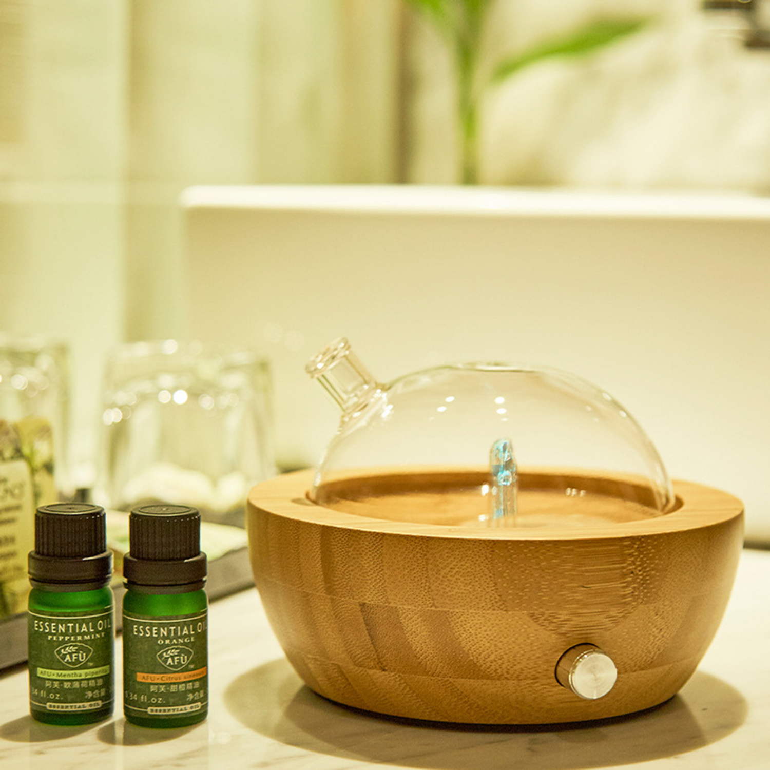 Bamboo Wood Glass Waterless Essential Oil Nebulizer 4