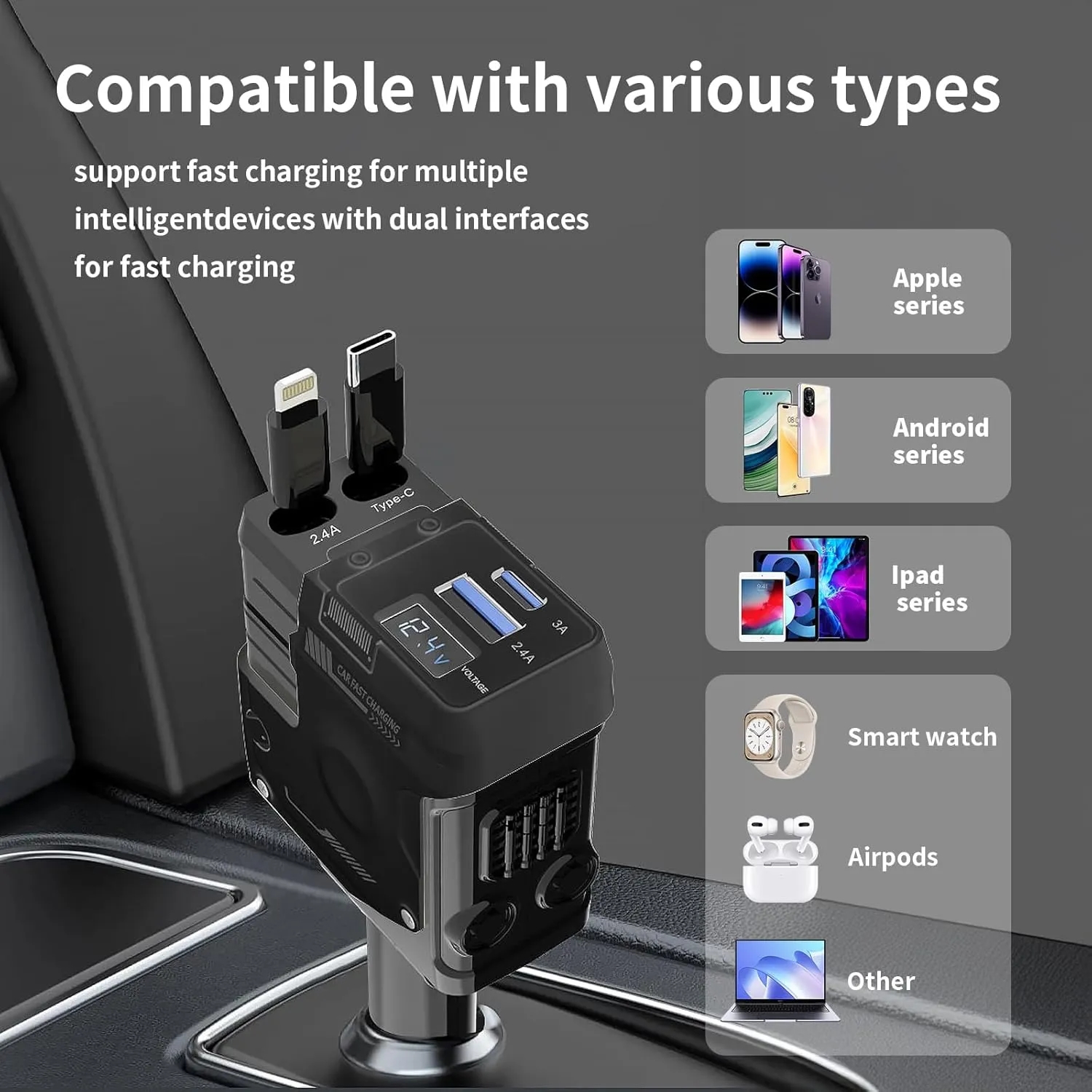 4-in-1 Fast Charge Car Charger Adapter 2