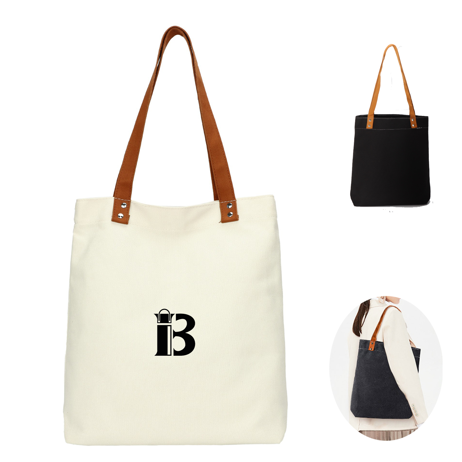 Canvas Tote Bag With PU Leather Handles, custom tote bag with logo imprint 13
