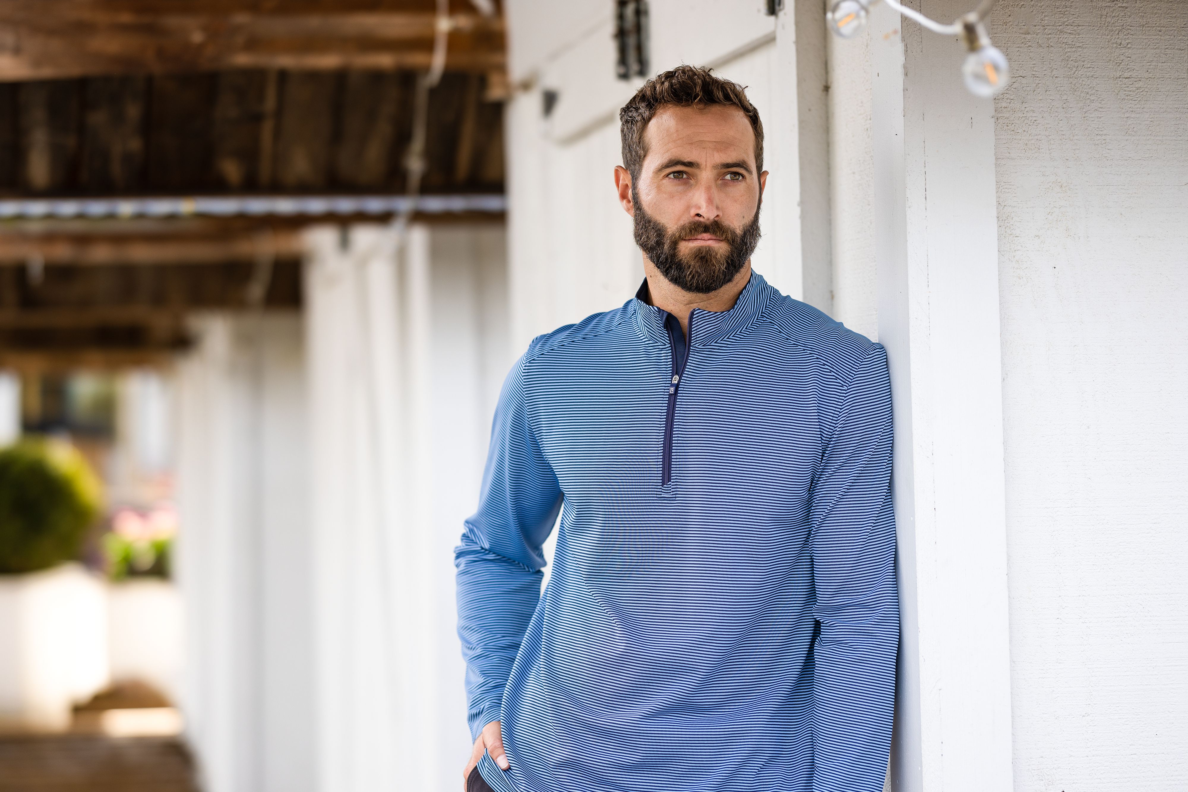 Virtue Eco Pique Micro Stripe Recycled Mens Quarter Zip