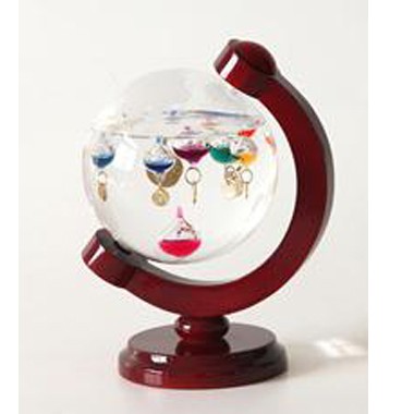 7.75" Globe Galileo Thermometer om Wood Axis Stand 2