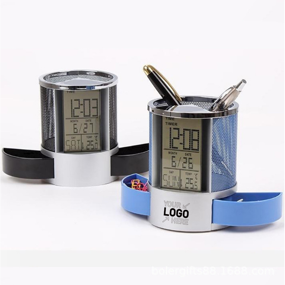 Multifunction Desk Clock with Pen Cup 2
