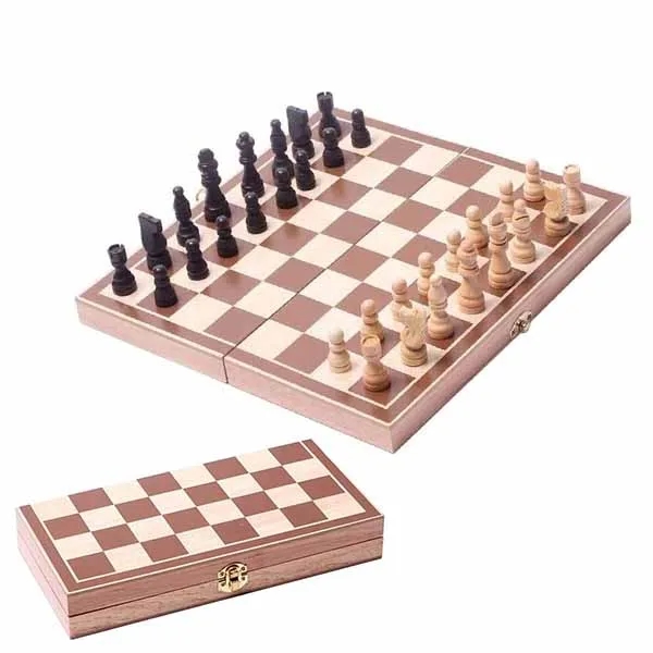 Wood Chess With Folding Board Desktop Game Set 6