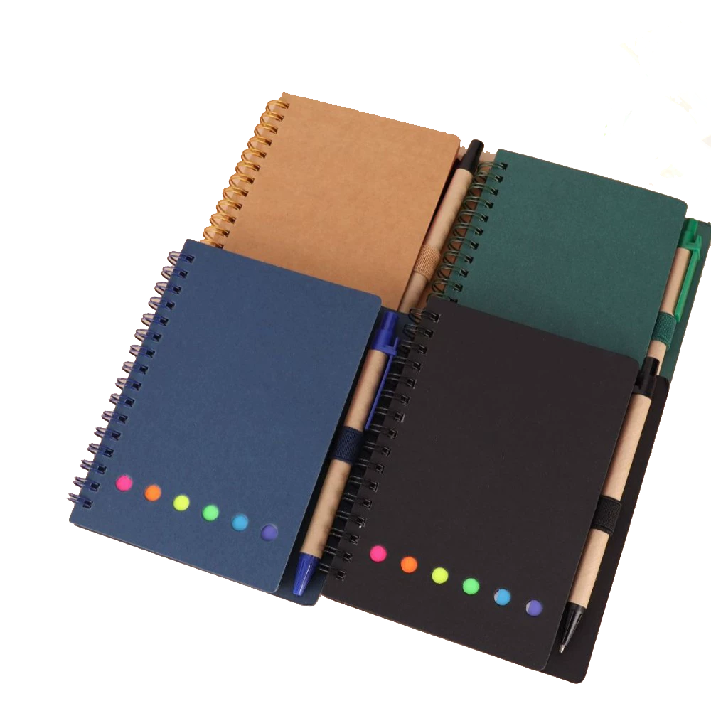 Kraft Spiral Notebook With Pen & Sticky Note Set 6