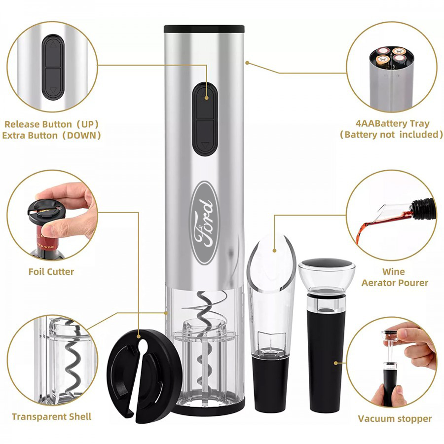 WineVault Veneto 4-Piece Electric Wine Opener Set – Includes Opener, Pourer, Stopper & Foil Cutter 5
