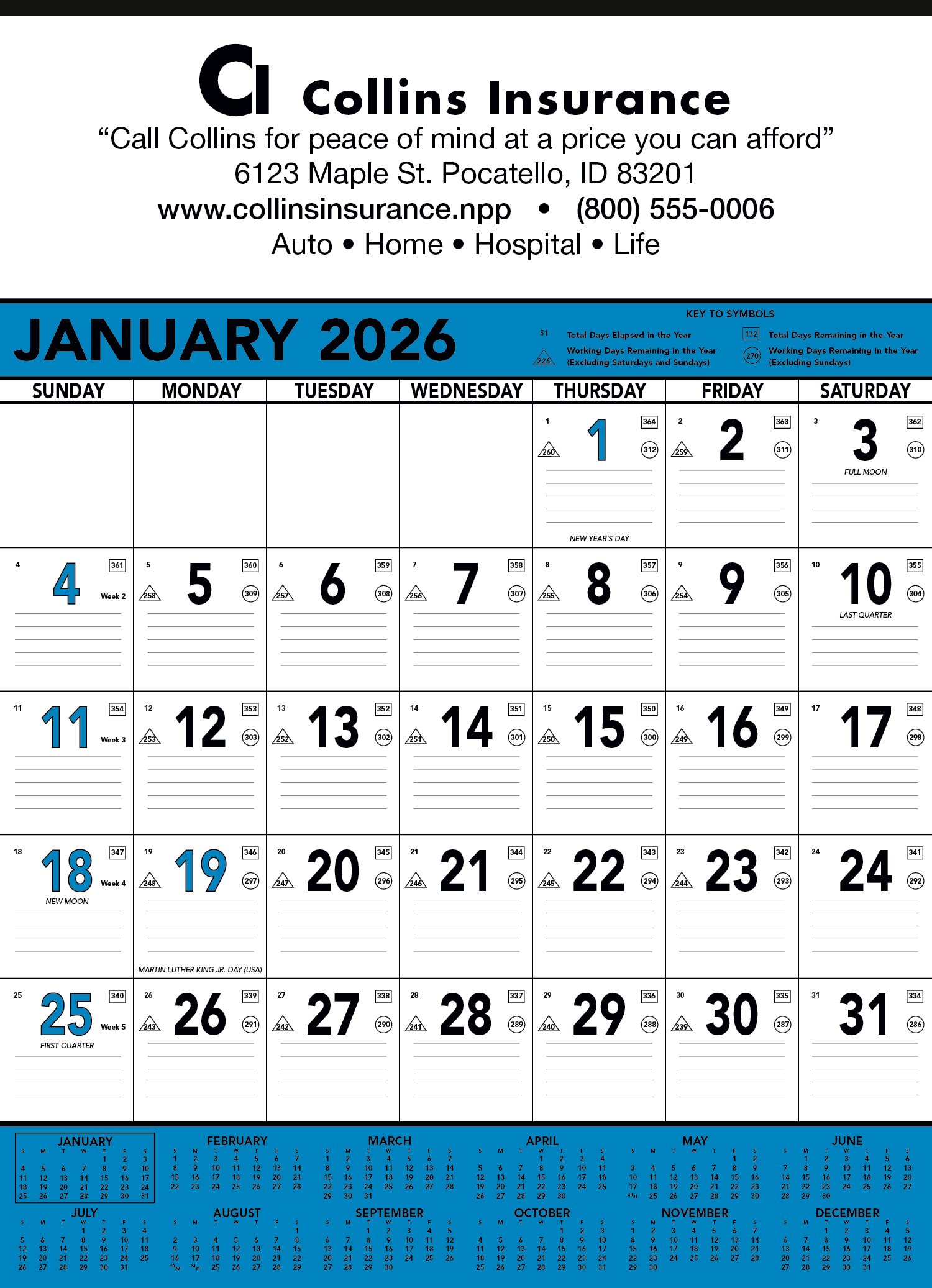 Triumph® Calendars Blue & Black Contractor Memo Calendar 2