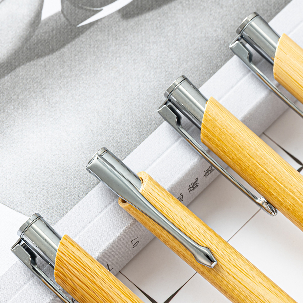 Eco Bamboo Ballpoint Pen with Metal Clip and Accents 5