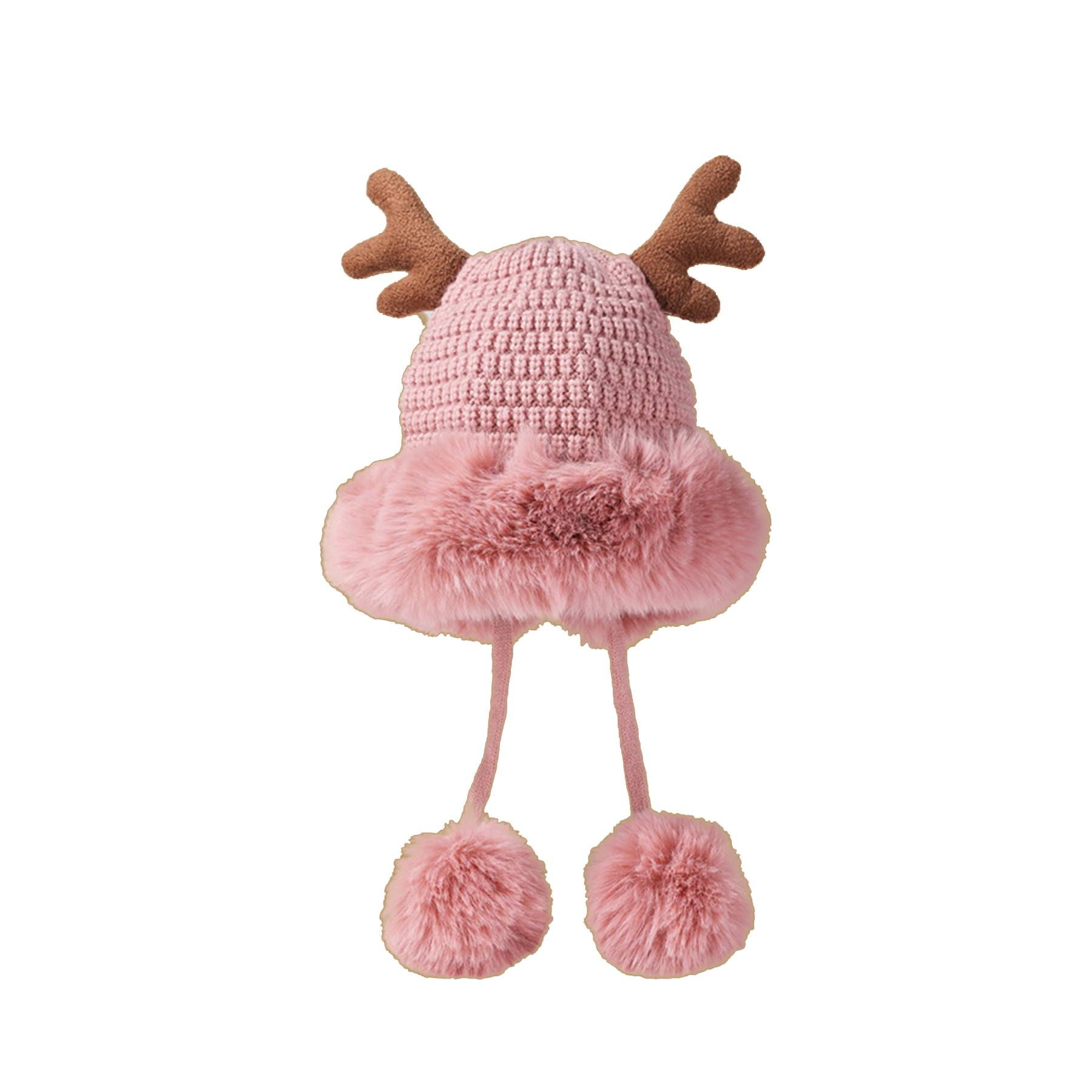 Women winter cover ear antler knit hat 8