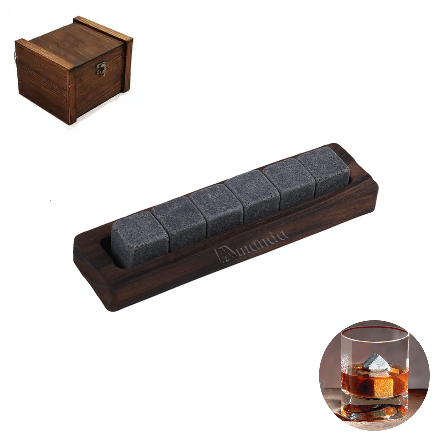 Custom Wooden Box Granite Ice Cubes Stones 5
