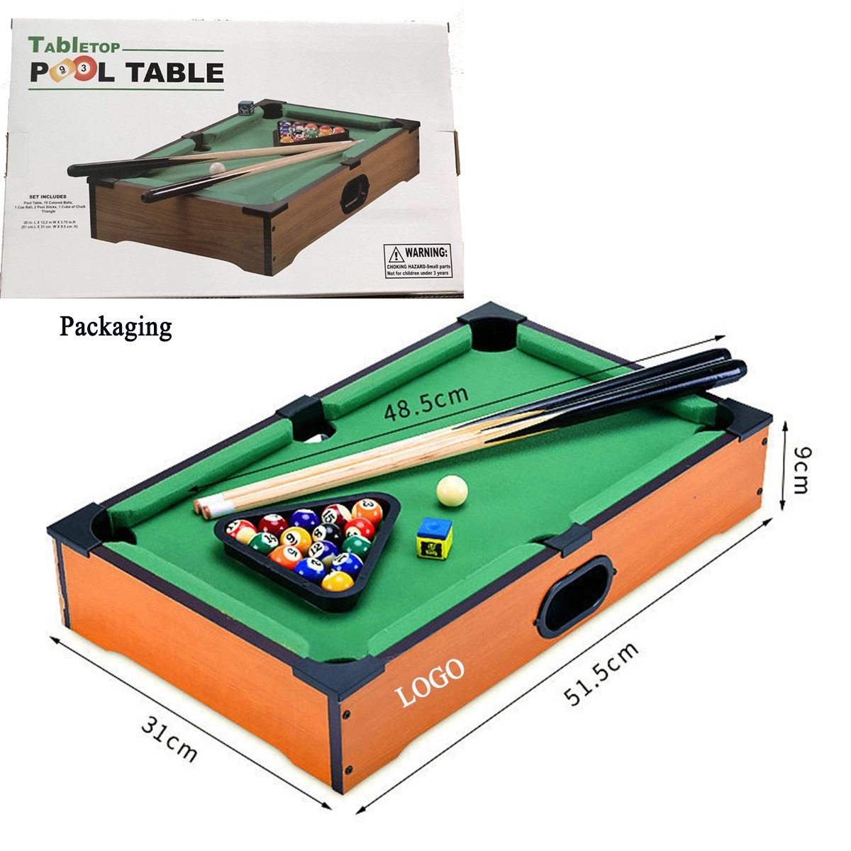 Wooden Mini Table Top Pool  with 15 Colored Balls 2