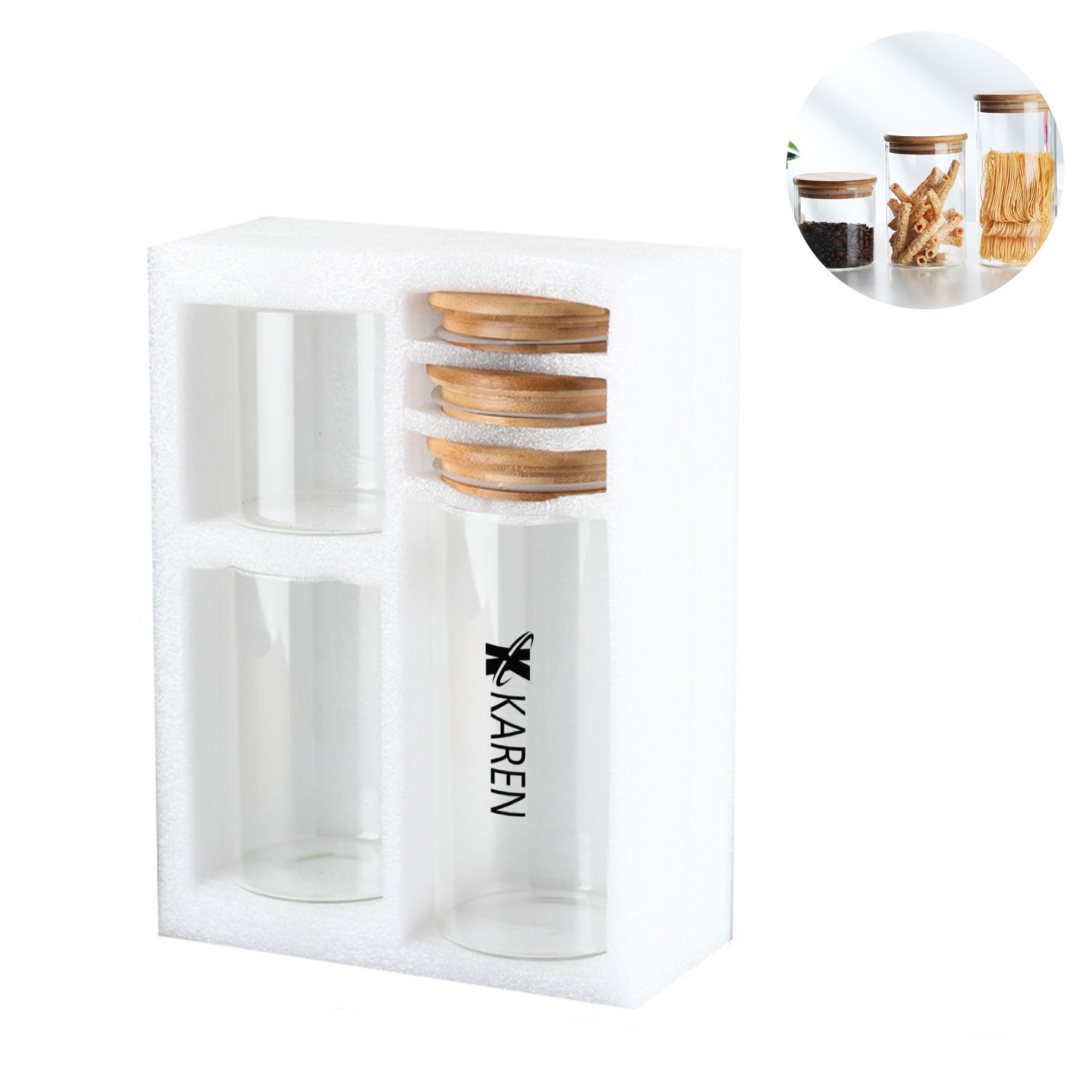 21/31/42oz Borosilicate Glass Jar Set w/ Bamboo Lid