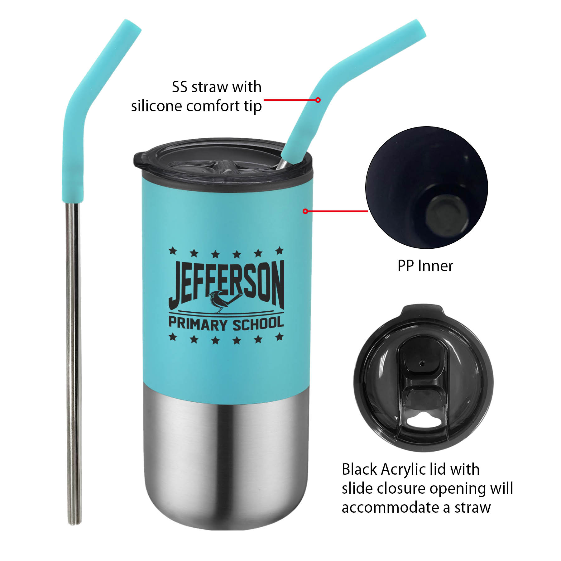 16 oz. Double Wall Color Body Tumbler Straw and Lid 11