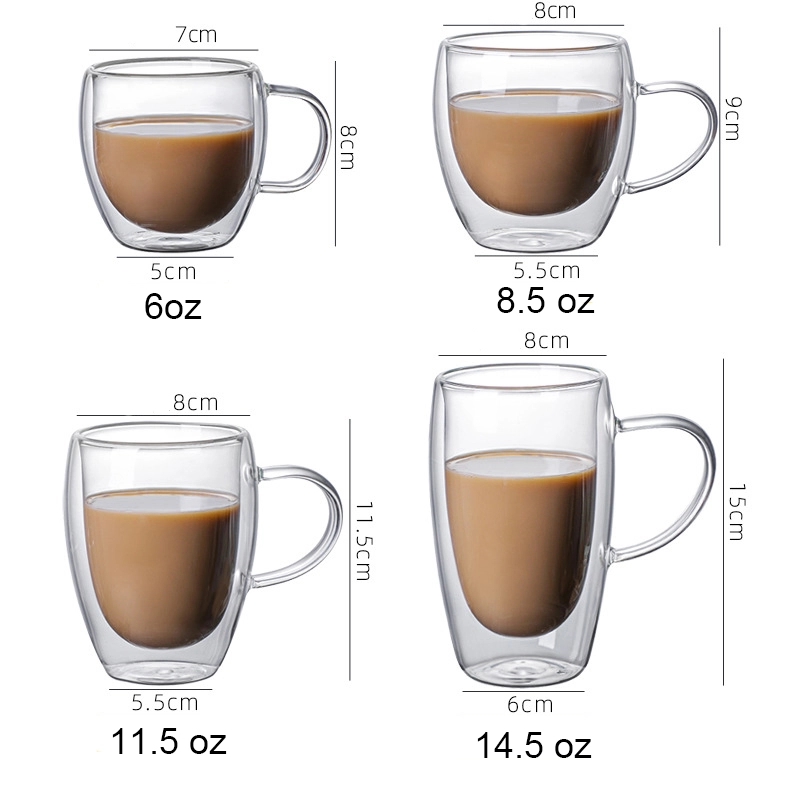 6 Oz 8.5Oz 11.5Oz 14.5Oz Double Wall Insulated Espresso Mugs 2