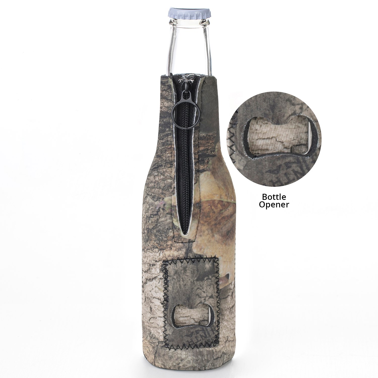 12 Oz. Neoprene collapsible camo Bottle Cooler w/ Bottle Opener 16