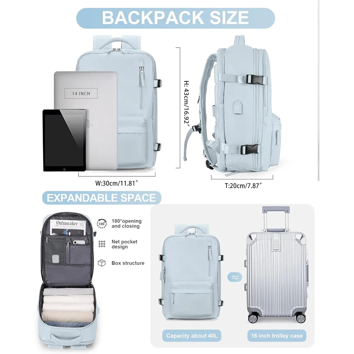 Expandable Flight Approved Backpack With Shoe Compartment 1