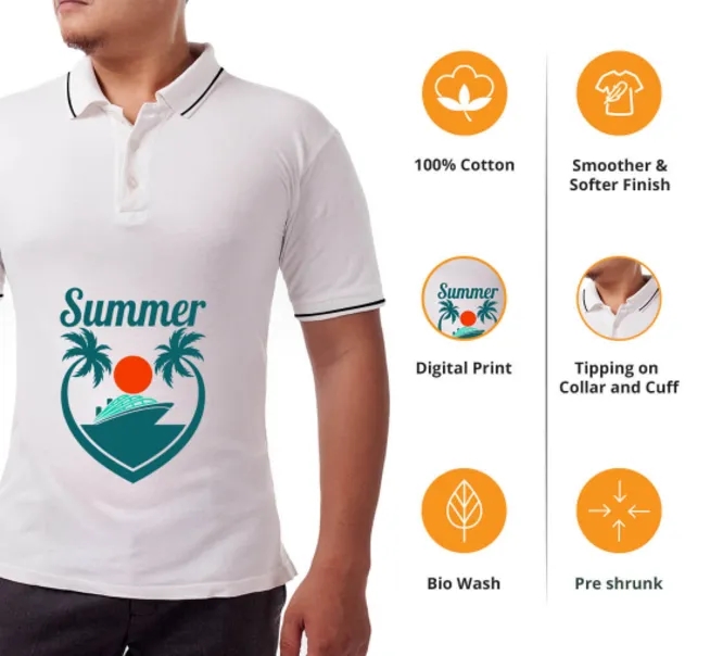 Men's White Polo Shirt - Printed 2