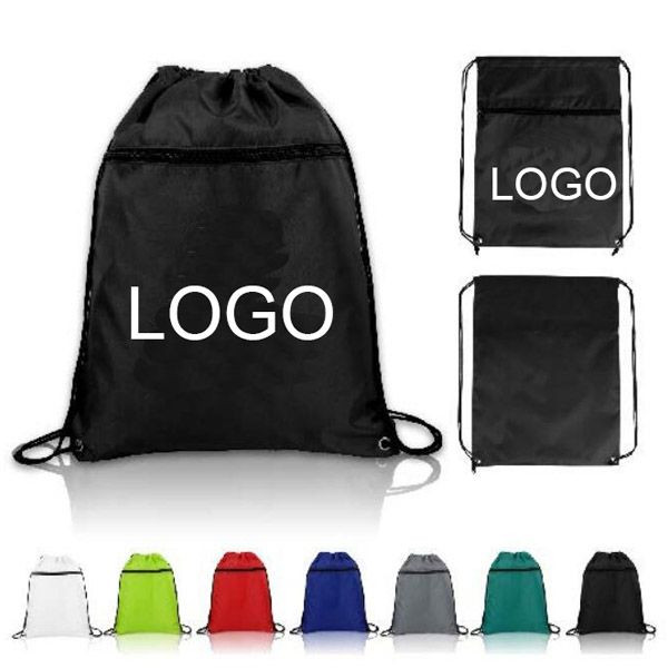 210D Zipper Drawstring Backpack W/ Grommets 2