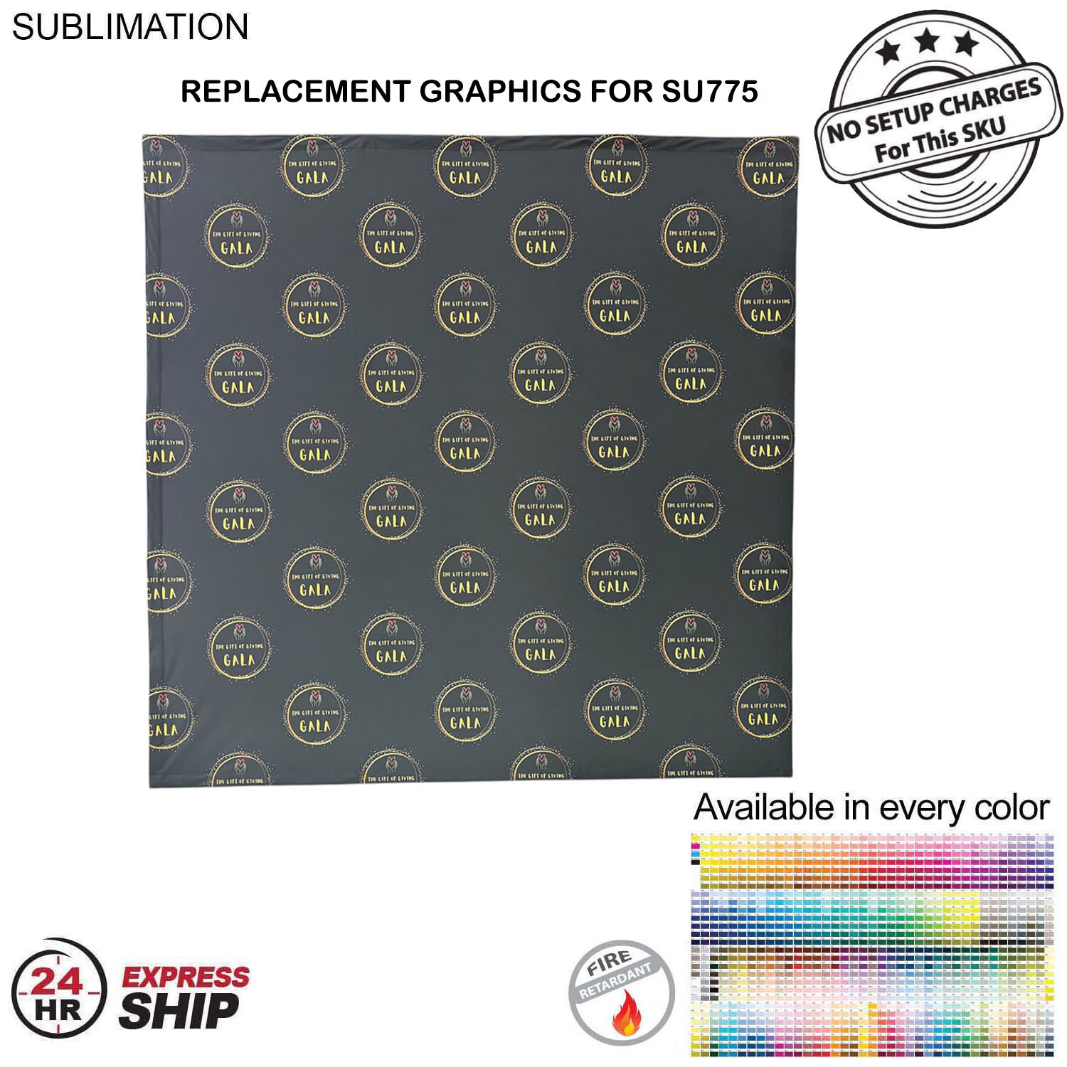 24Hr Express Ship - Replacement Graphics for 7.5' Straight Wall Tension Fabric, Velcro on the back