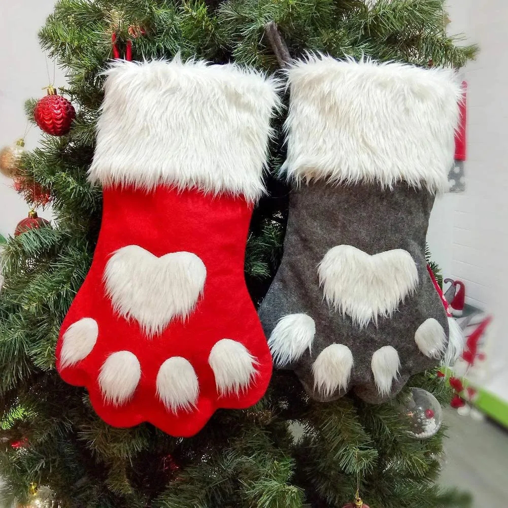 Pet Christmas Stocking Dog Paw Plaid 2