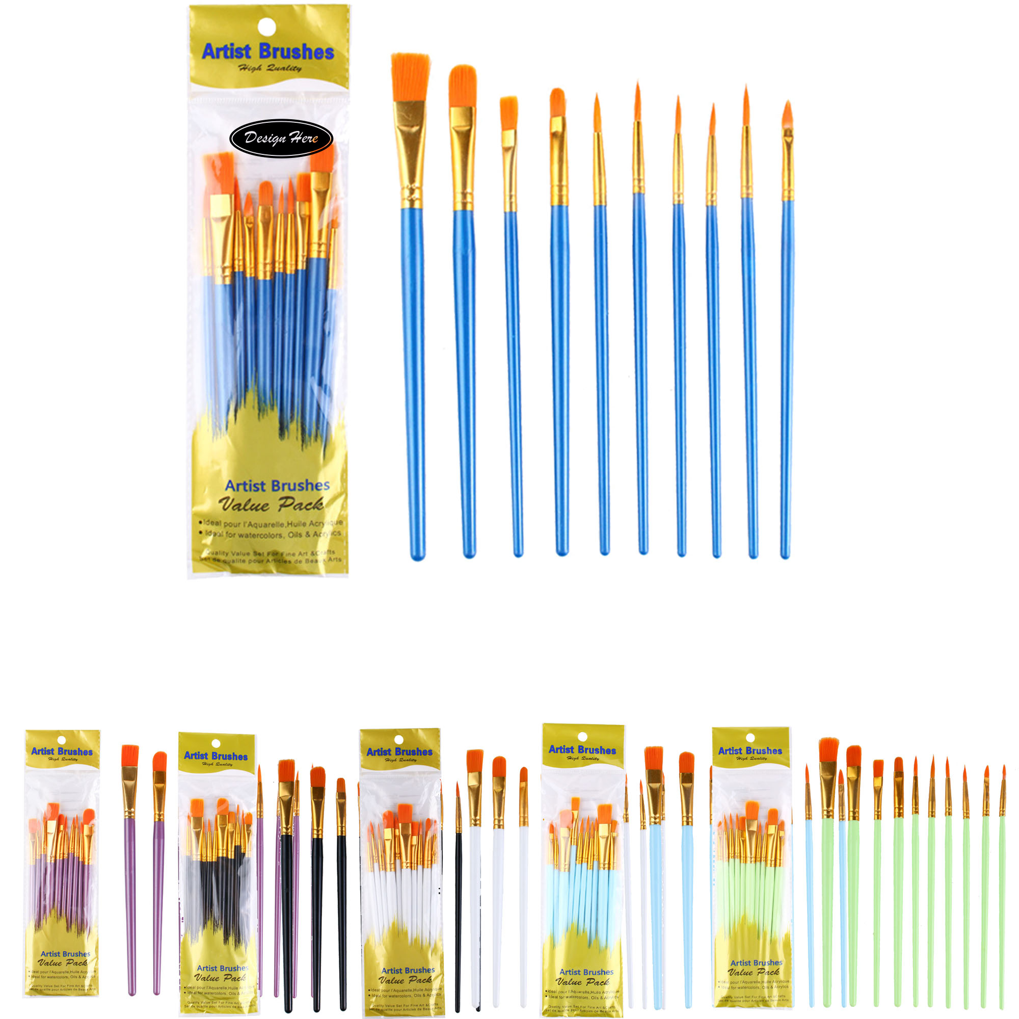 Versatile Nylon Bristle Set for Acrylic & Watercolor Art 2