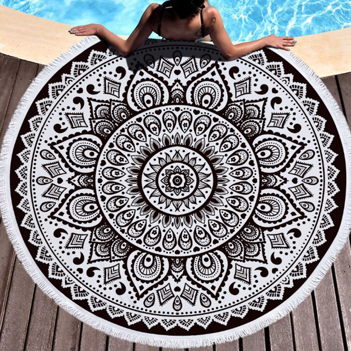 Round Beach Towel with Tassels 5